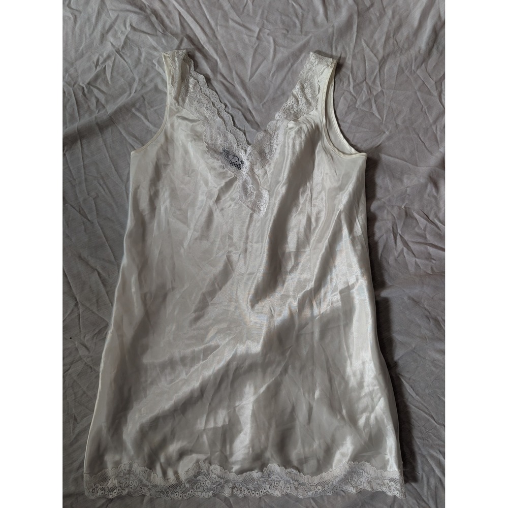 Italia Notti Lingerie Slip Chemise White Lace Trim V Neck M M